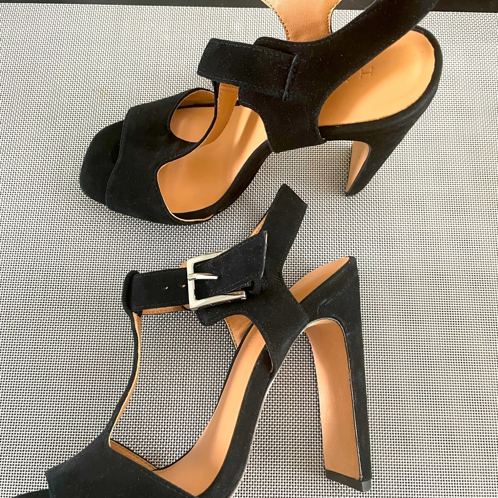 Halston Heritage T Strap Black Suede